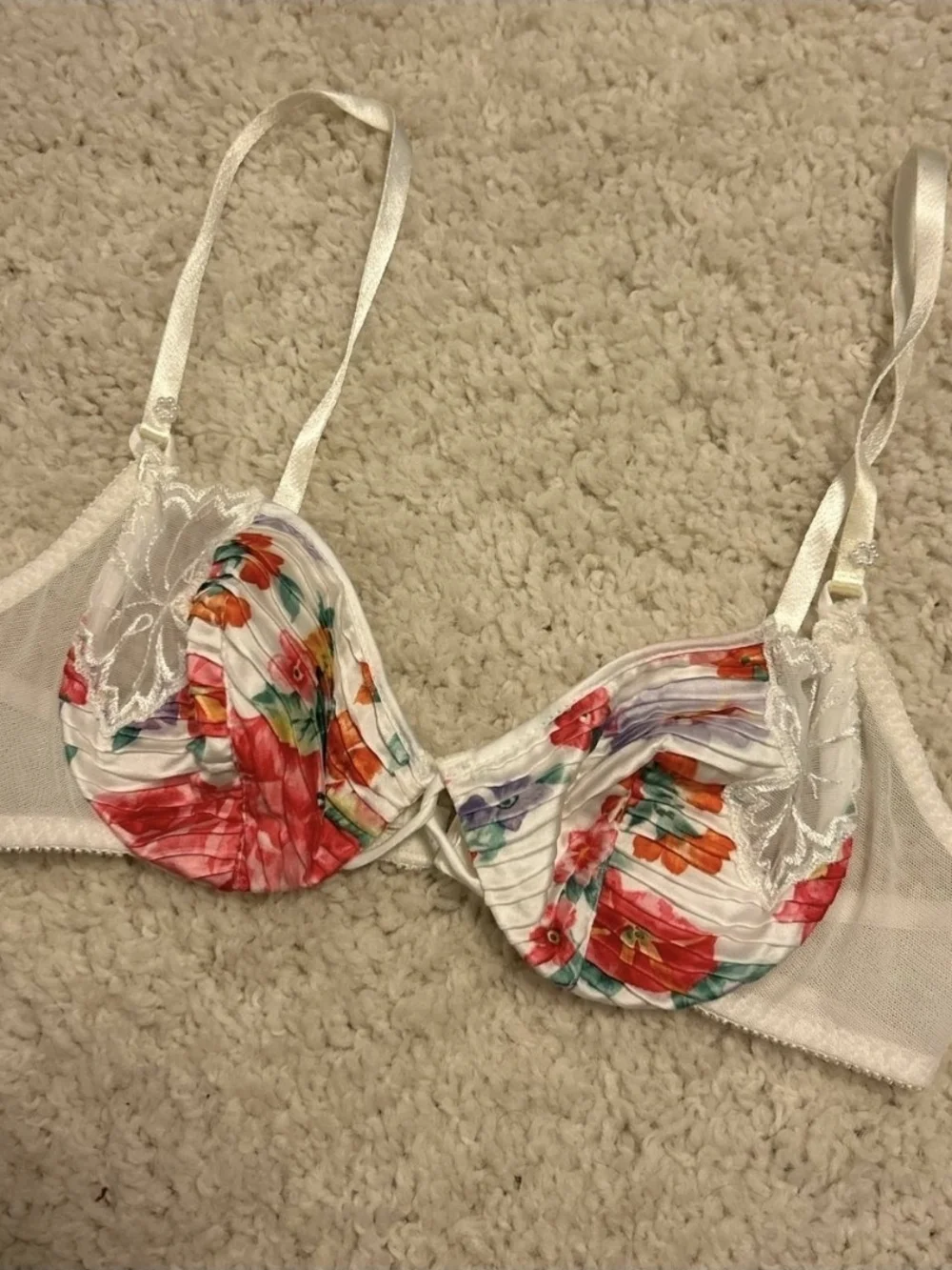 Dior White Underwire Bra with Multicolor Floral Print